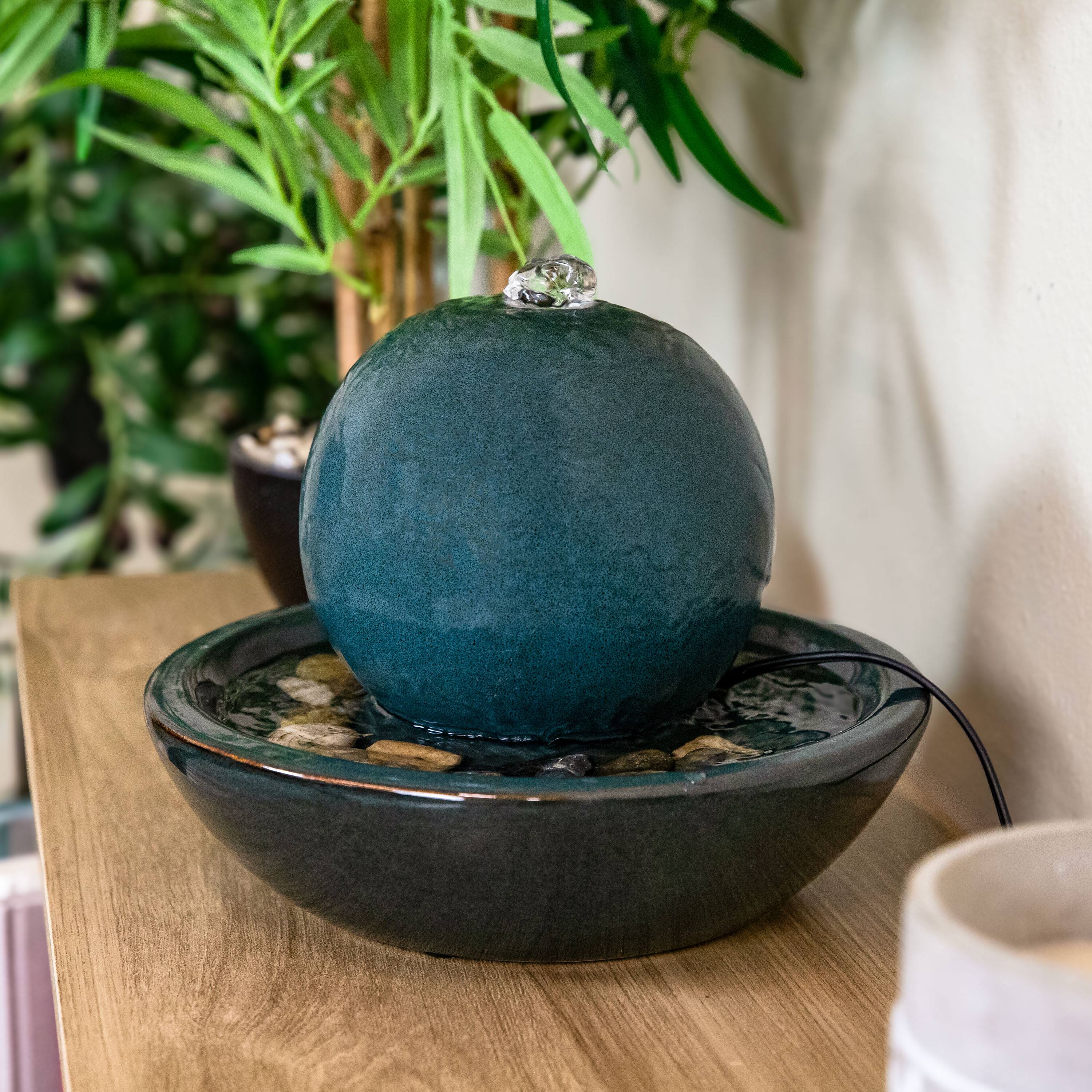 Alt View 7. Sunnydaze - Ceramic Indoor Tabletop Water Fountain with Orb - Teal.