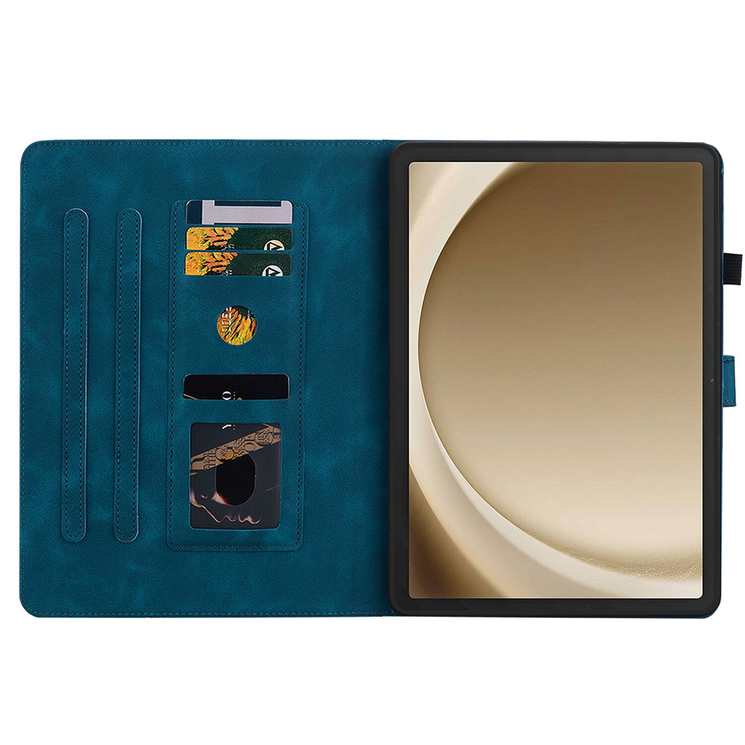 Back. Dteck - Case for Samsung Galaxy Tab A9 8.7" 2023 (SM-X110) with Card Holder Kickstand,Embossed Pattern PU Leather Flip Cover - Darkblue.