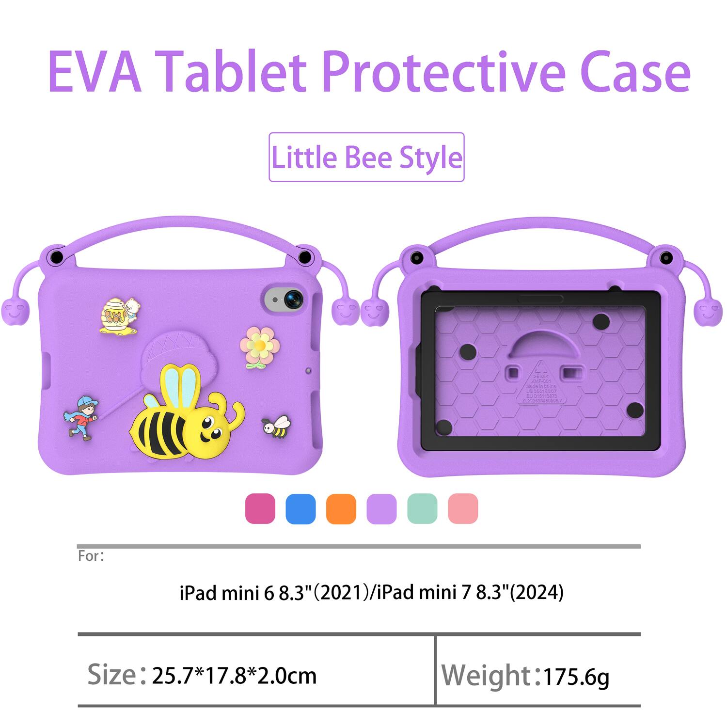 EVA Tablet Protective Case Little Bee Style 20 H cdd E ARATANNA For: iPad mini 6 8.3" (2021)/iPad mini 7 8.3" (2024) Size: 25.7*17.8*2.0cm Weight: 175.6g