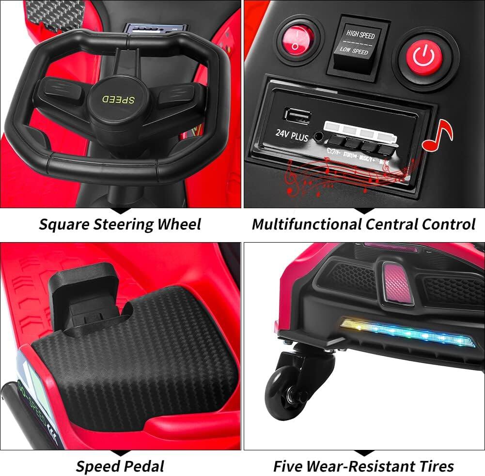 - Square Steering Wheel
- Multifunctional Central Control
- Speed Pedal
- Five Wear-Resistant Tires
