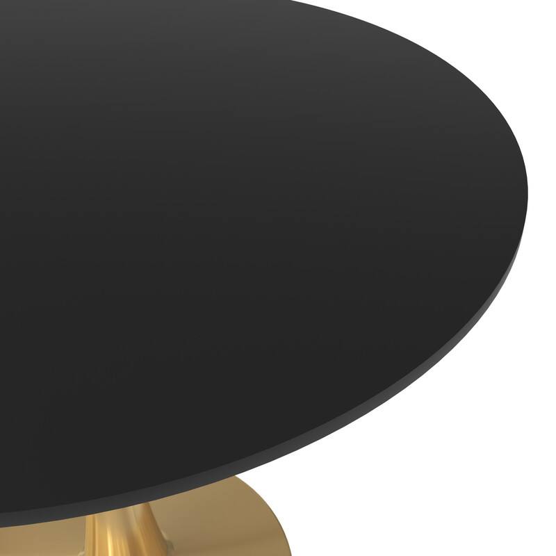 Alt View 4. LeisureMod - Bristol 31" Round Minimalist Dining Table, Sintered Stone or MDF Top - Space-Saving Pedestal Base Kitchen & Cafe Table - MDF - Black.