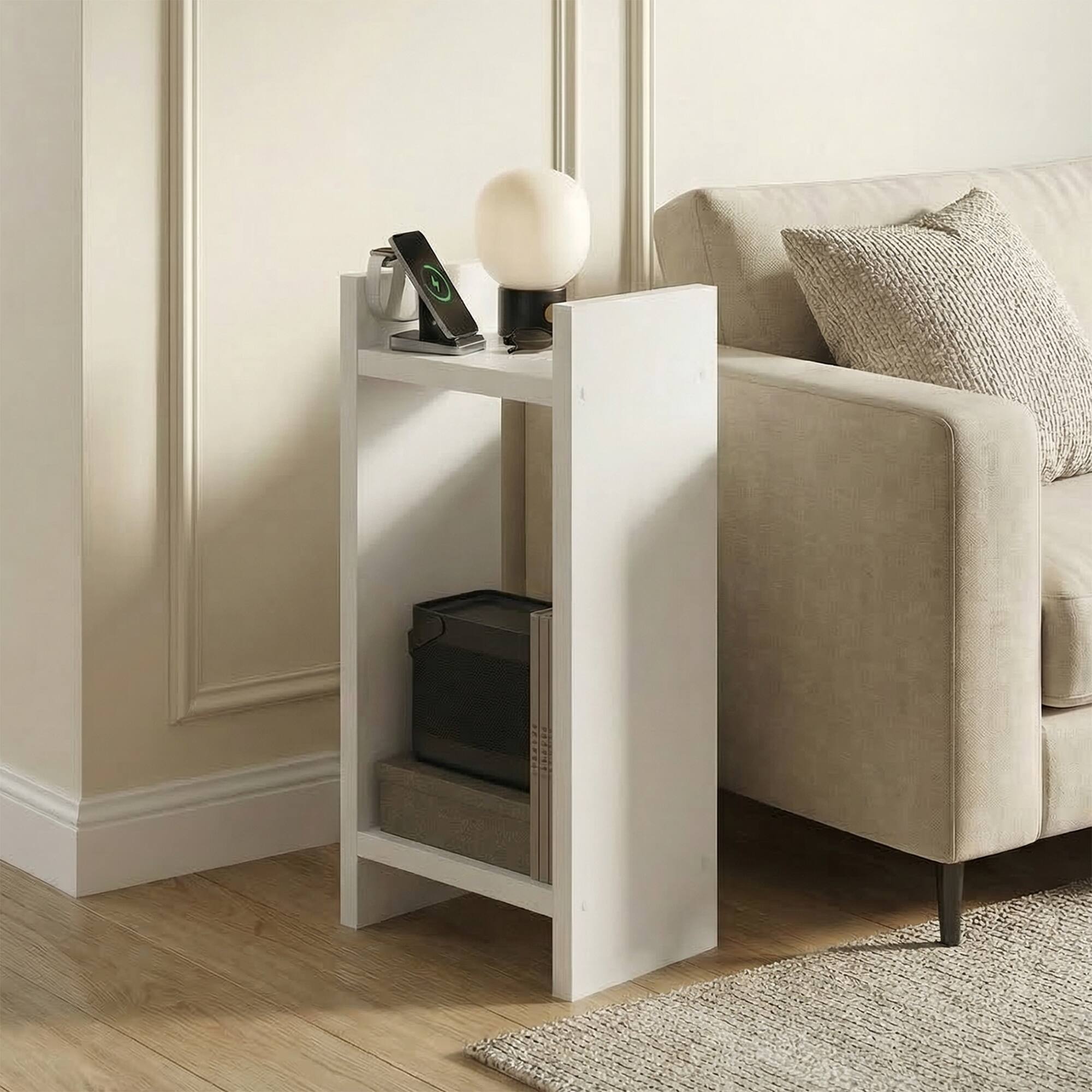 Alt View 1. Furinno - VIOLA Tall Side Table, Modern End Table, 1.2-Inch Extra Thick Frame Night Stand, Open Back Bedside Table, Easy Assembly - White.