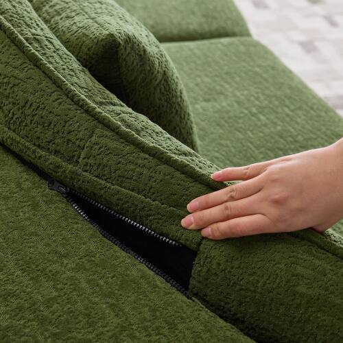 Alt View 1. Anysun - Curved 4-Seat Compressed Chenille Sofa - Long-Lasting Support, Removable Backrest, Retro Style for Small Spaces - Green.