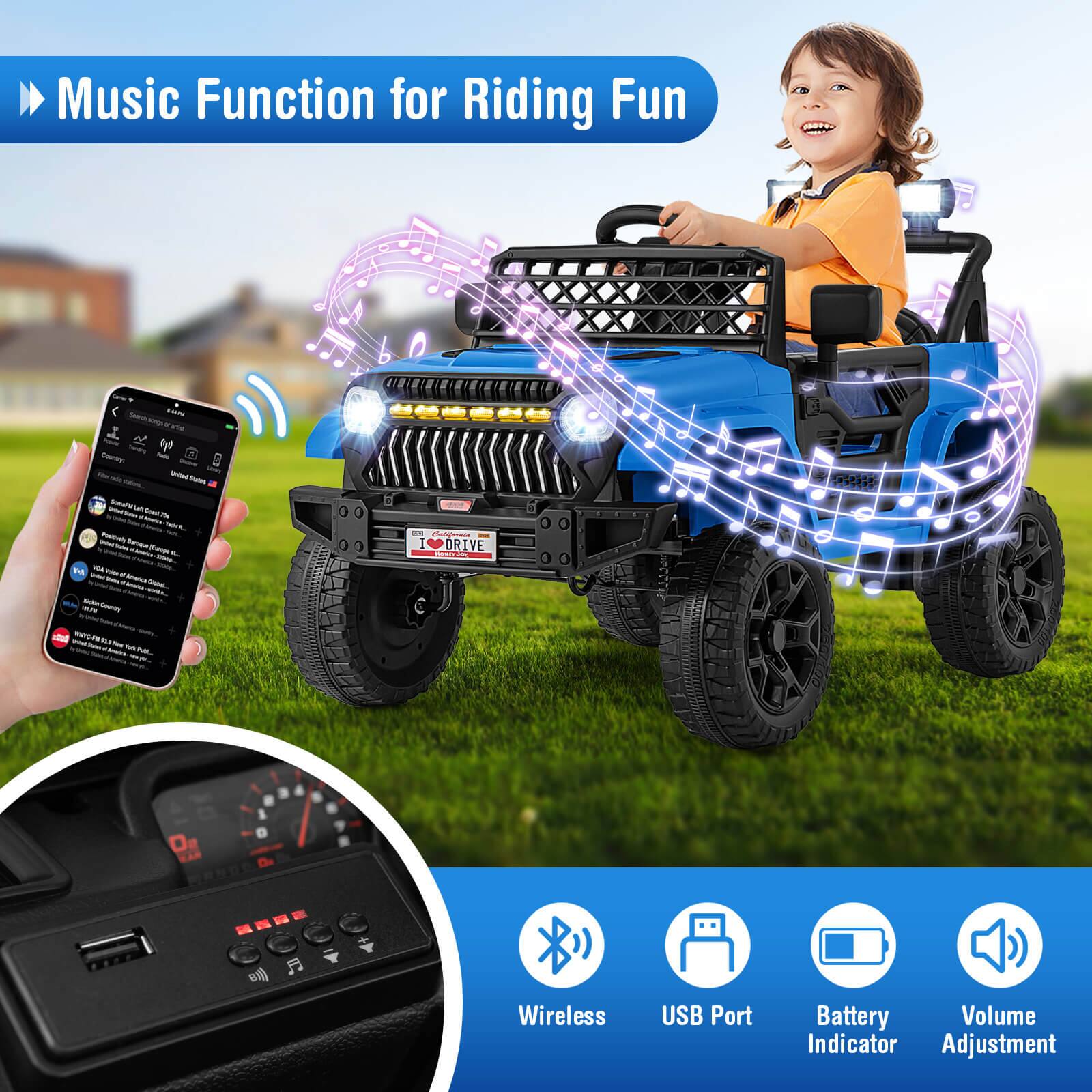 Music Function for Riding Fun

Wireless USB Port Battery Volume Indicator Adjustment