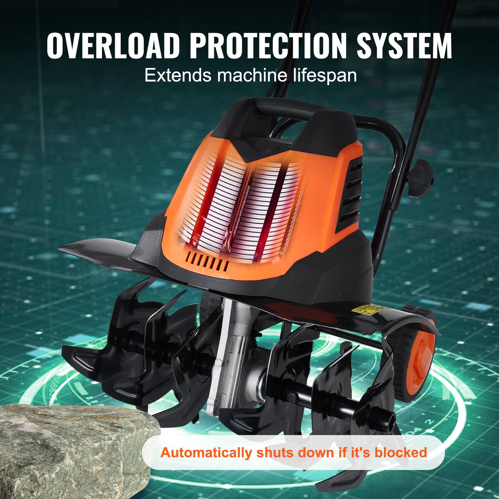 OVERLOAD PROTECTION SYSTEM
Extends machine lifespan
Automatically shuts down if it's blocked