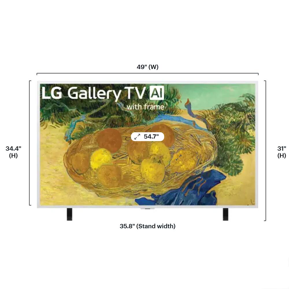49" (W) LG Gallery TV AI with frame  
54.7"  
34.4" (H)  
31" (H)  
35.8" (Stand width)