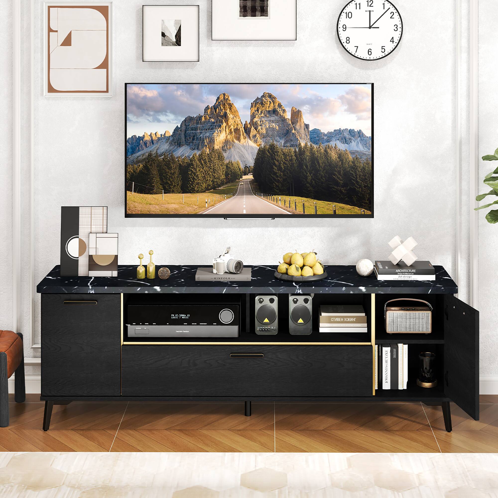 Gymax Mid Century Modern Entertainment Center 63 Inch TV