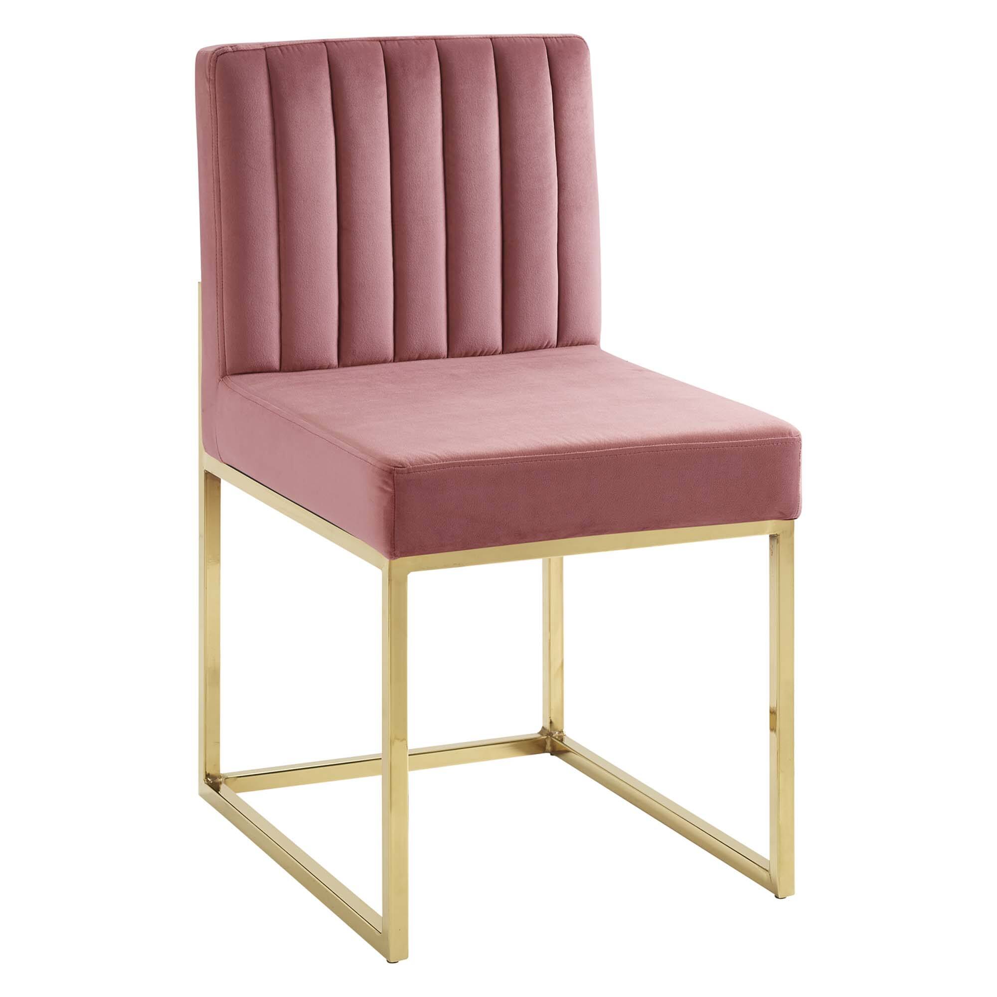 Angle. Modway - Carriage Channel Tufted Sled Base Performance Velvet Dining Chair by Modway - Gold Dusty Rose.