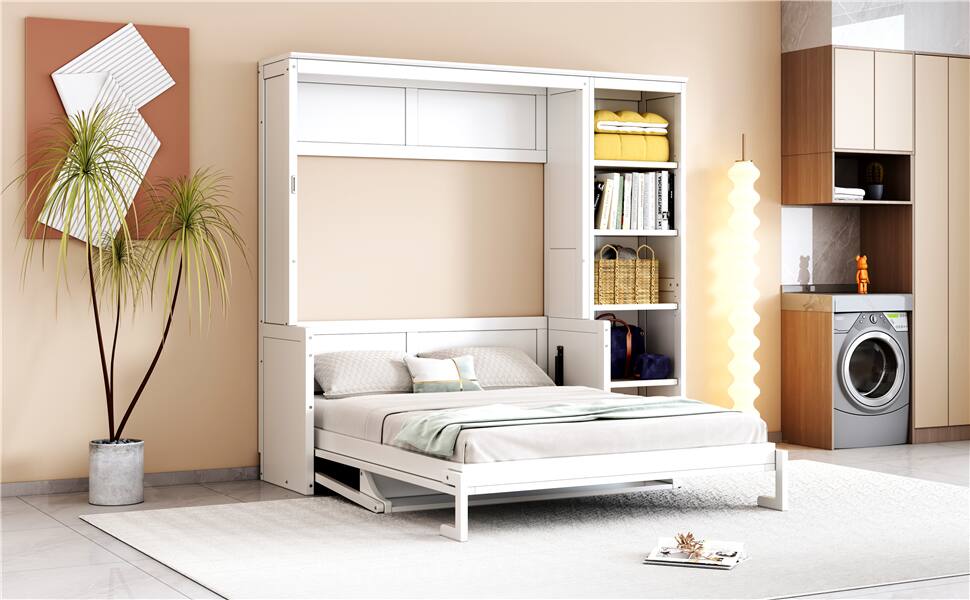Alt View 1. TinyHomie - Full Size Murphy Bed with Desk and Bookshelf White - White.