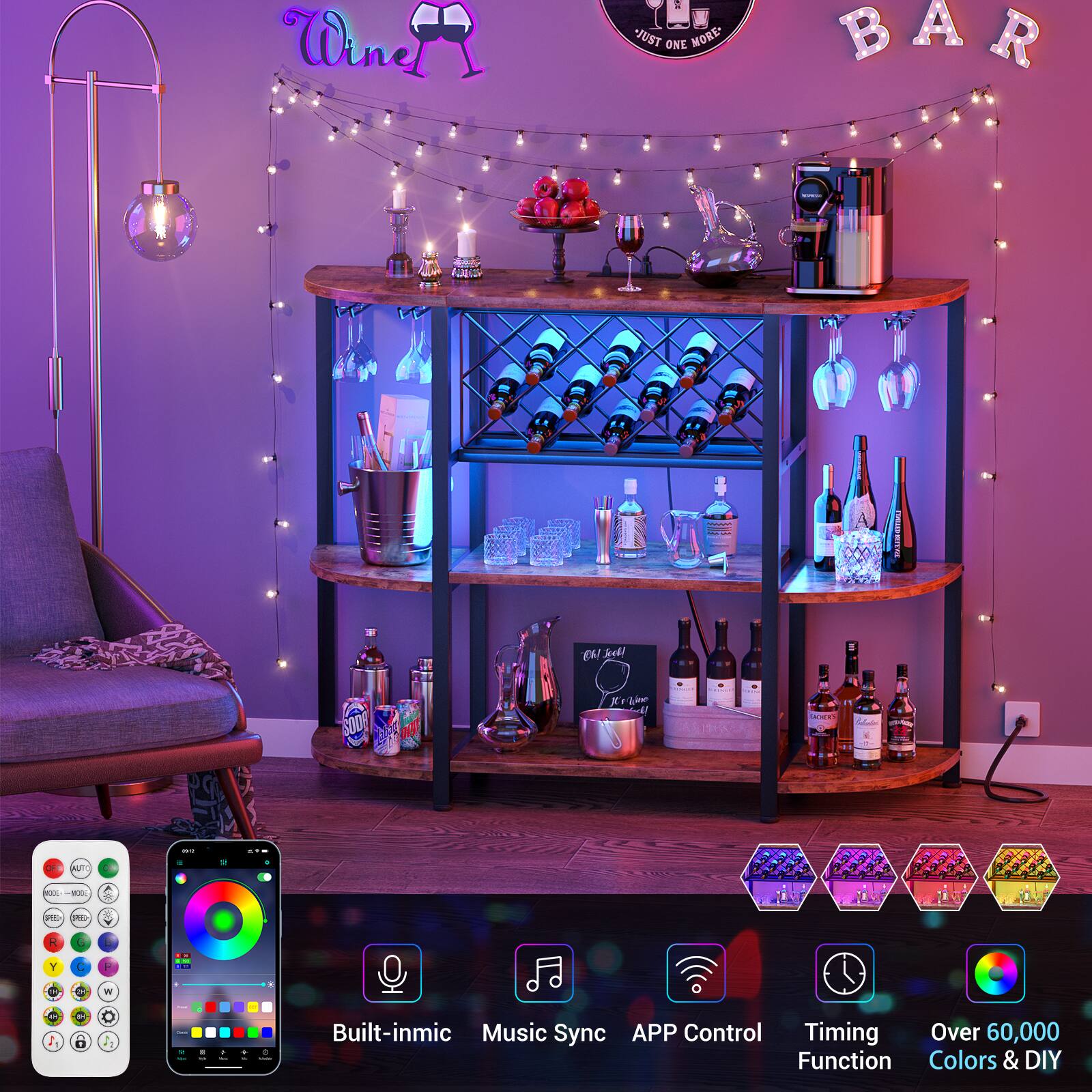 Wine JUST ONE MORE - BAR

Built-in mic  
Music Sync  
APP Control  
Timing Function  
Over 60,000 Colors & DIY