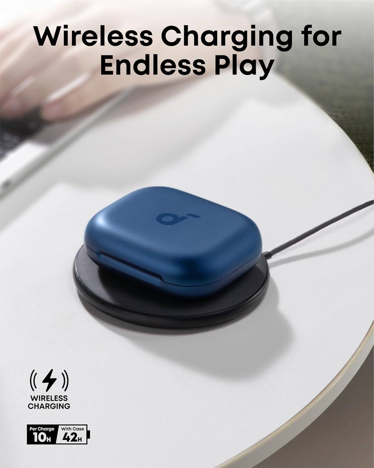 Wireless Charging for Endless Play

WIRELESS CHARGING

Per Charge: 10H  
With Case: 42H