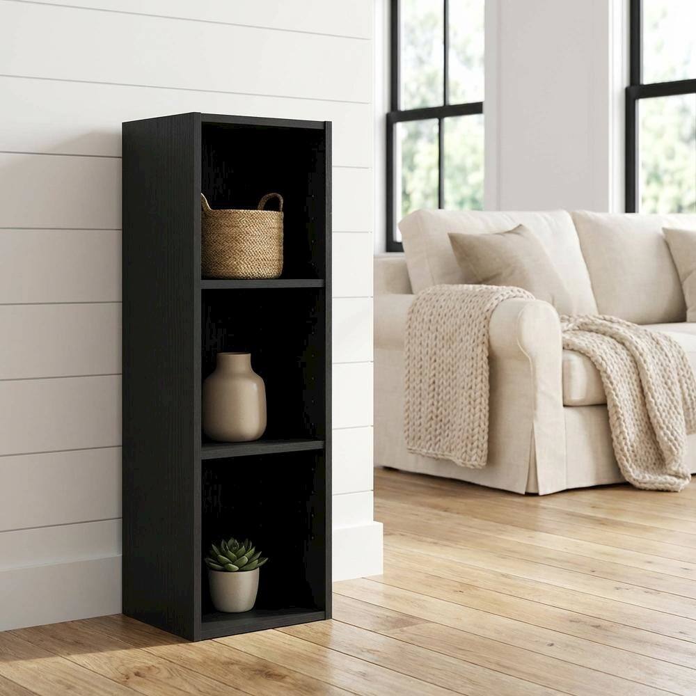 Angle. FurniFact - Wooden Bookcase in Black Finish with Spacious Shelves for Storage - Blackwood.