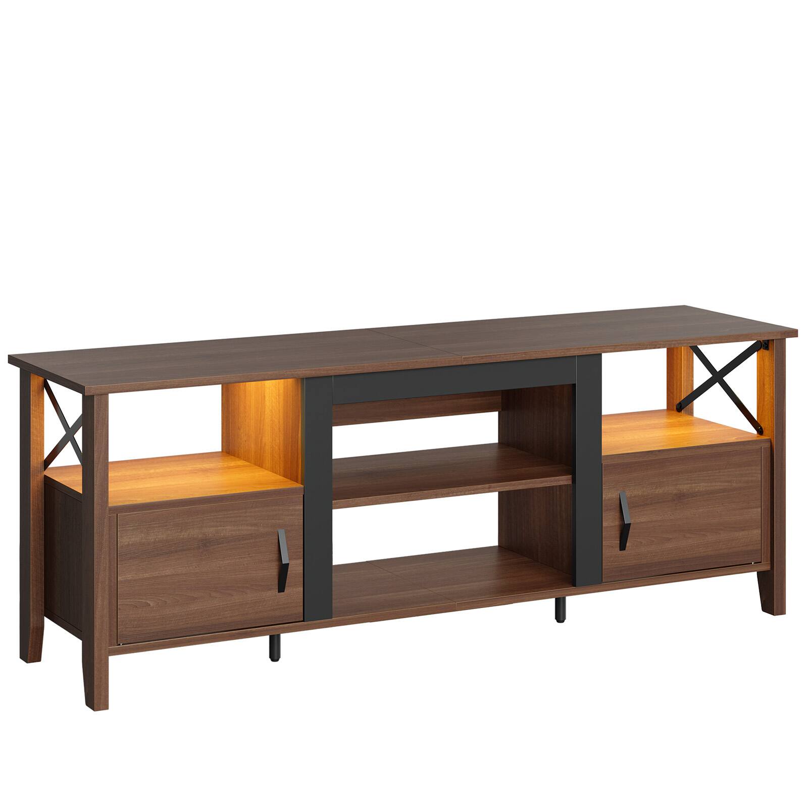 Left. Bestier - Bestier Farmhouse LED TV Stand with Cabinet for Gaming Entertainment Fits TVs up to 70inch - Brown.