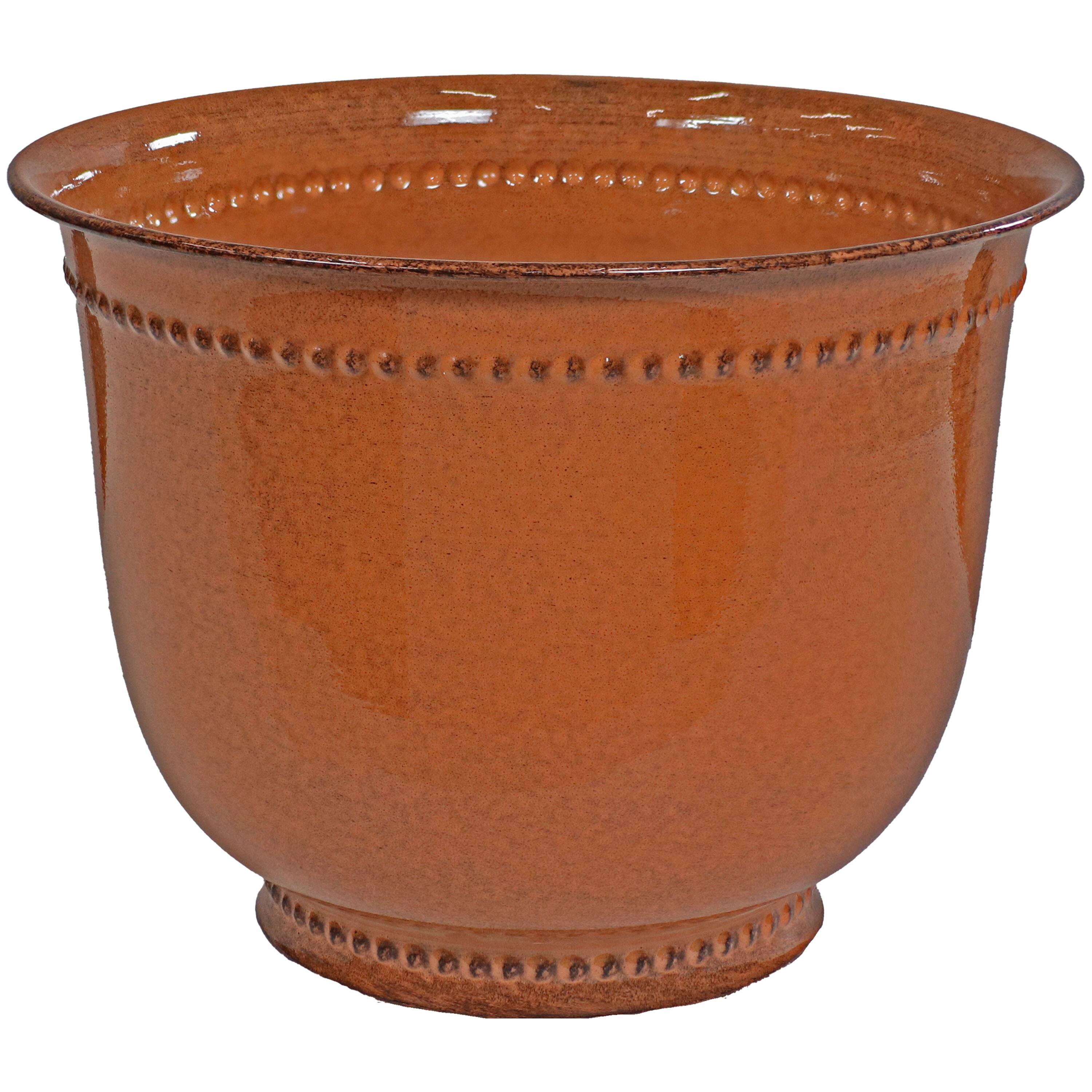 Alt View 6. Sunnydaze - Michael Metal Planter - 14.5 in- Set of 4 - Chestnut Glaze.