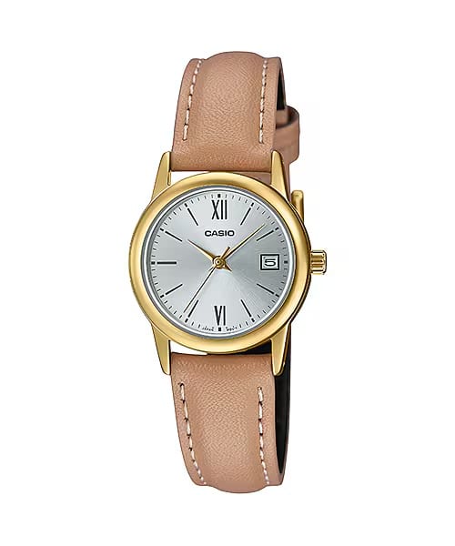 Casio - Women’s Leather Watch with Silver Dial - LTP-V002GL-7B3UDF - Beige price history on PriceWatchPro