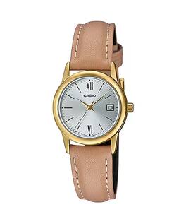 Casio - Women’s Leather Watch with Silver Dial - LTP-V002GL-7B3UDF - Beige