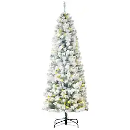 PULUZ - 6ft Pre-Lit Snow-Flocked Slim Douglas Fir Artificial Christmas Tree with Realistic Branches, 250 LED Lights and 462 Tips - Green