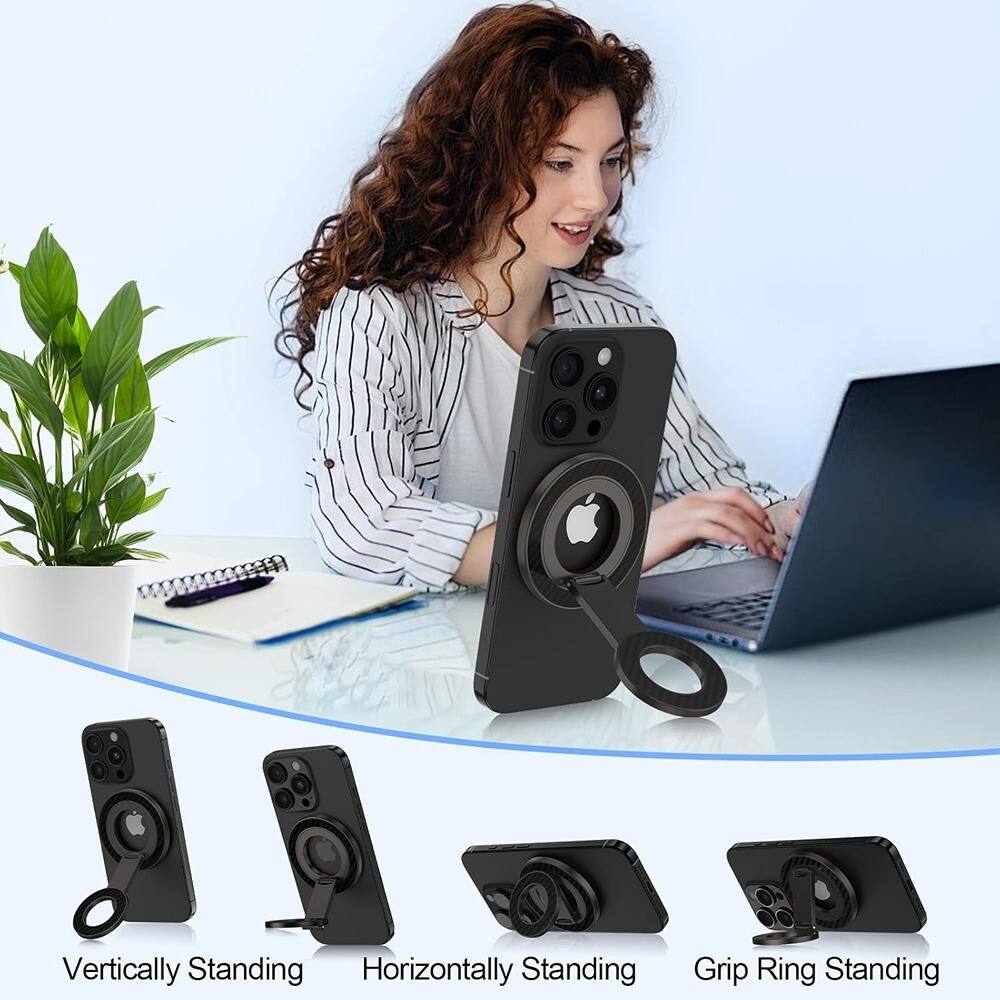 Alt View 4. PARKER SLATER - Magnetic Phone Ring Holder & Kickstand, Dual-Sided Grip - black.