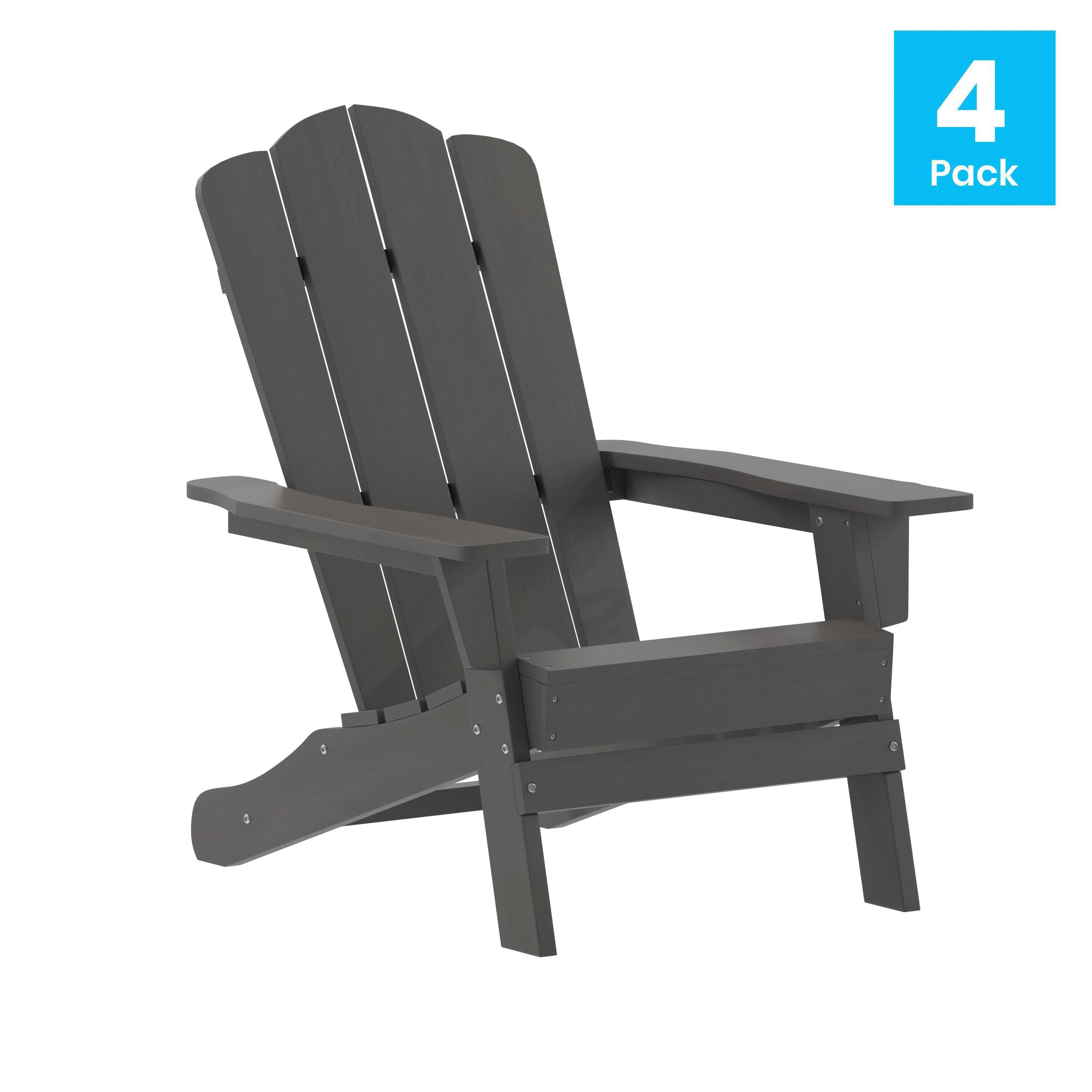 Alt View 1. Emma + Oliver - Tiverton Set of 4 Adirondack Chairs with Cup Holders, Weather Resistant HDPE Adirondack Chairs - Gray.