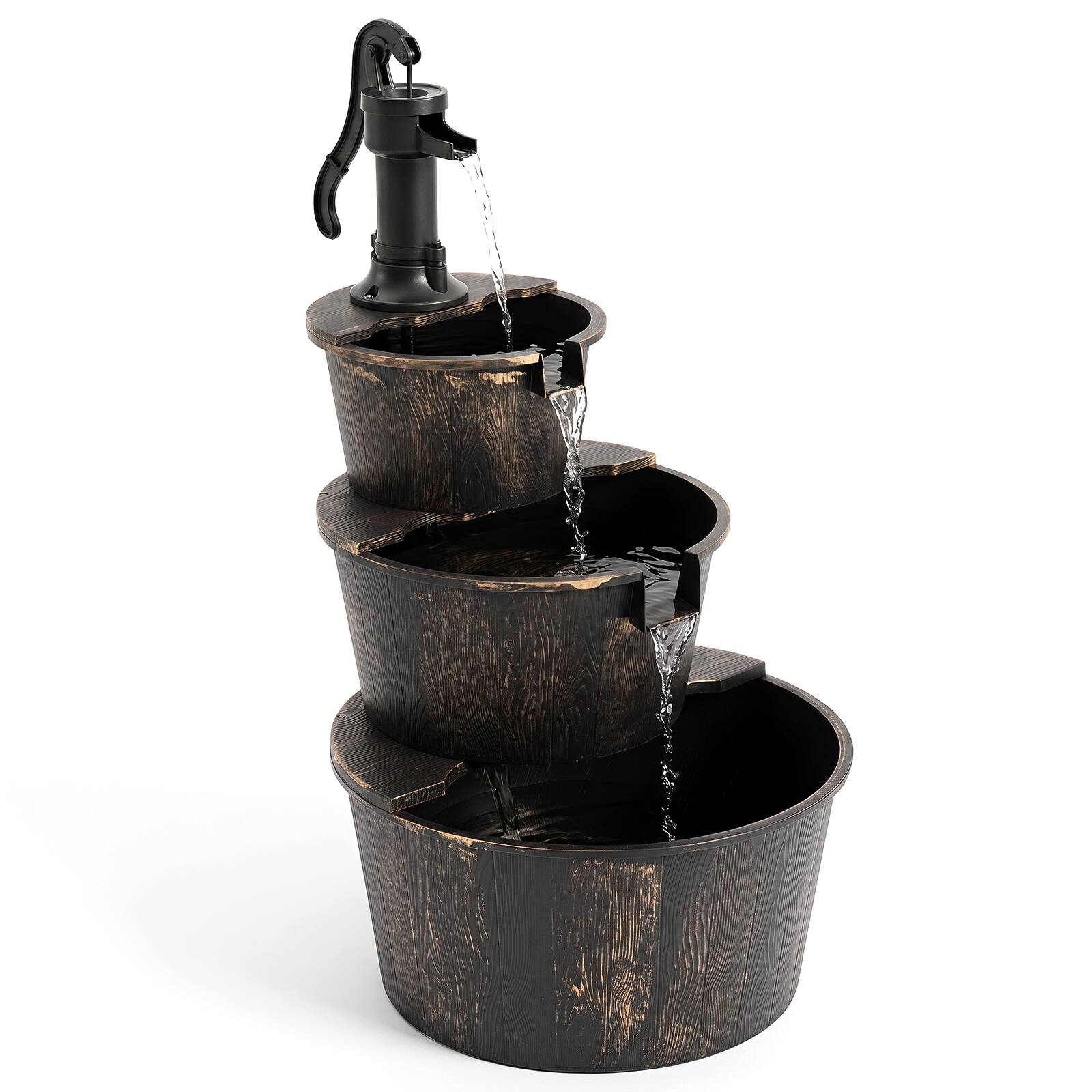 Alt View 9. Costway - Costway 3-Tier Outdoor Barrel Waterfall Fountain with Cascading Water Flow & Electric Pump - Bronze & Black.