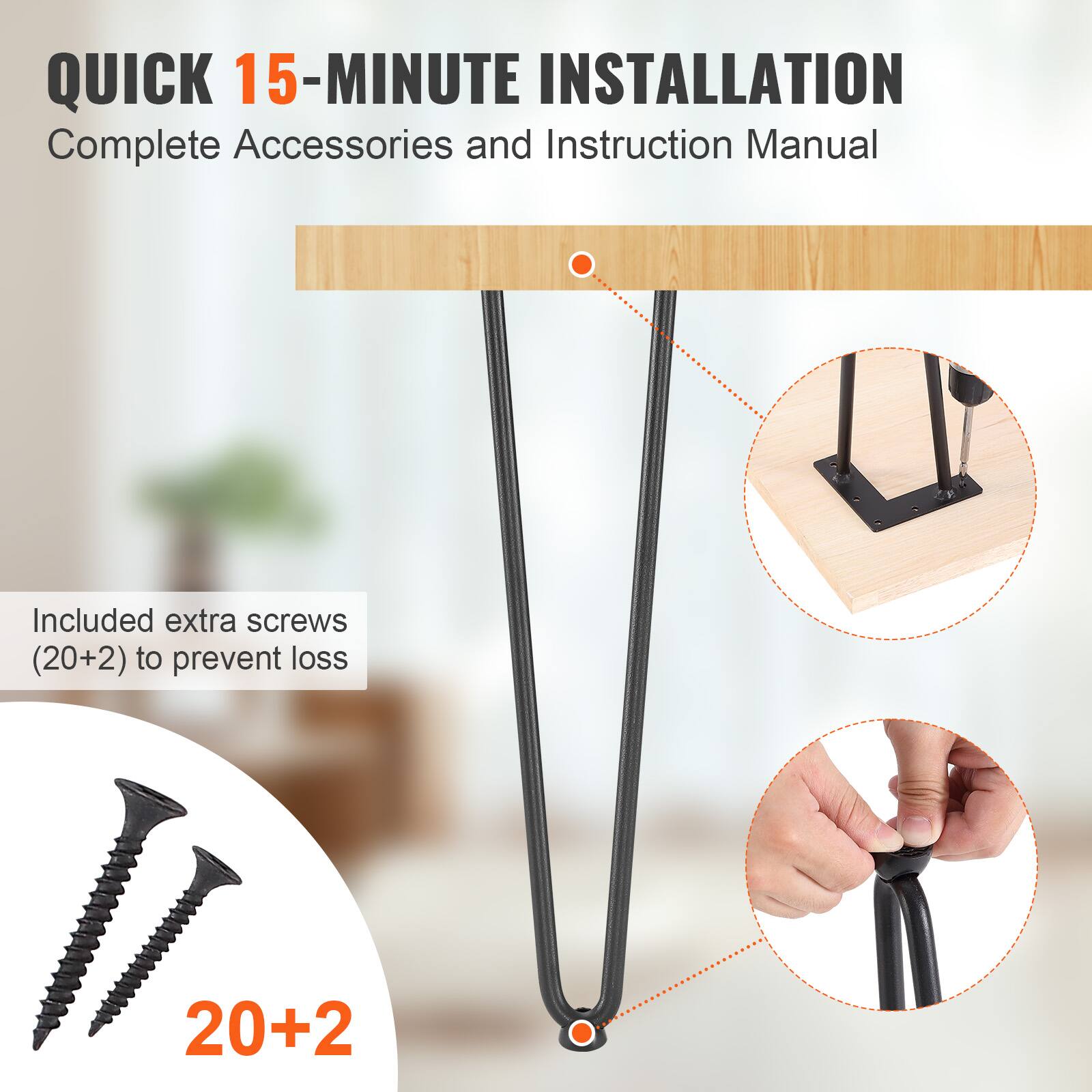 QUICK 15-MINUTE INSTALLATION, Complete Accessories and Instruction Manual, Included extra screws (20+2) to prevent loss, 20+2