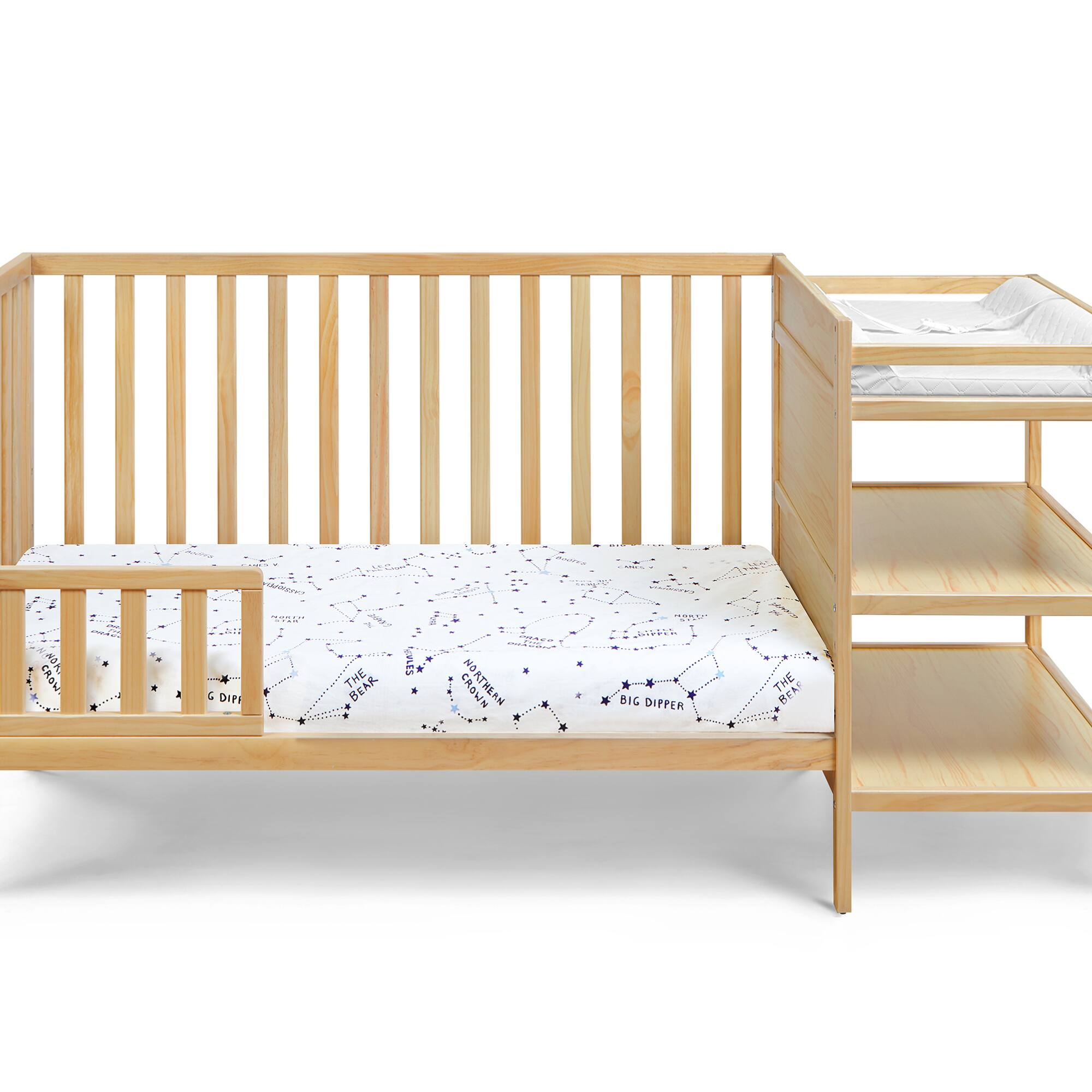 Alt View 1. GOODSILO - 3-in-1 Convertible Crib and Changer Combo with Storage Shelves and Adjustable Mattress Support - Natural.