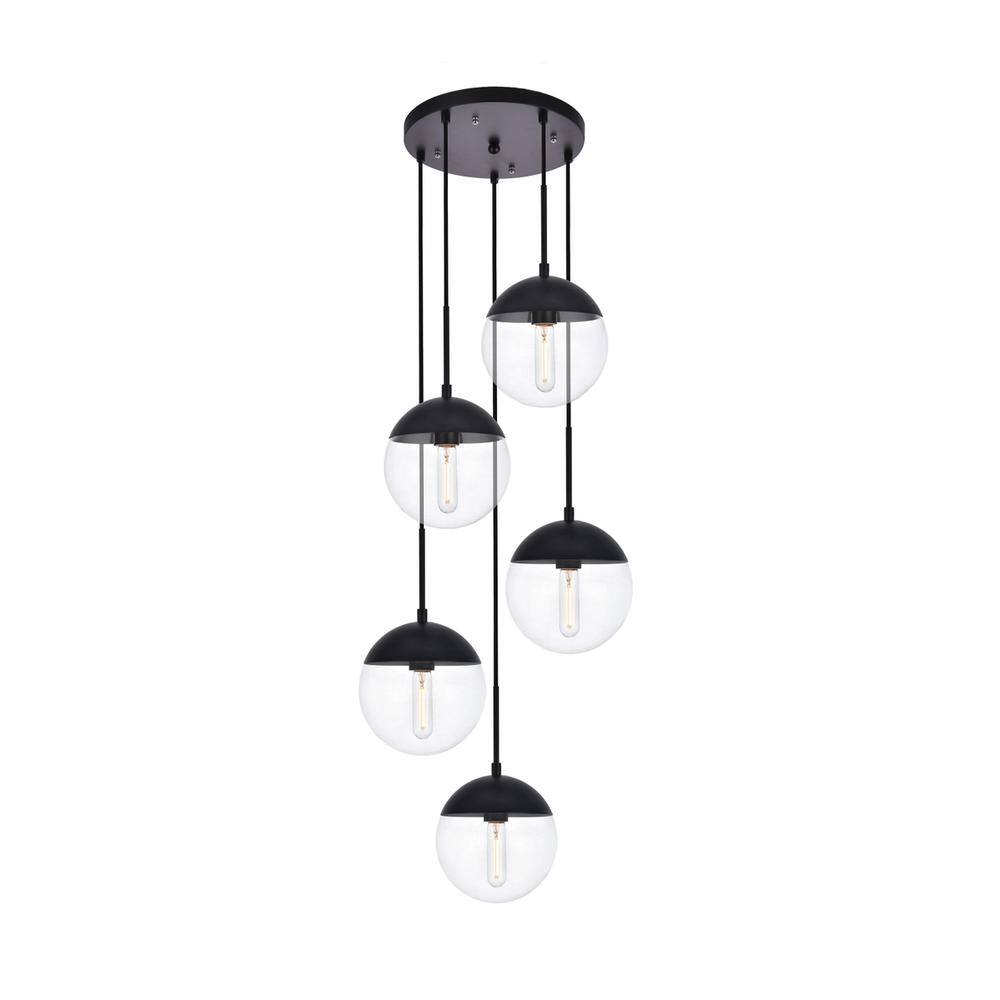 Alt View 2. Living District - Eclipse 5 Lights Black Pendant With Clear Glass - Black And Clear.