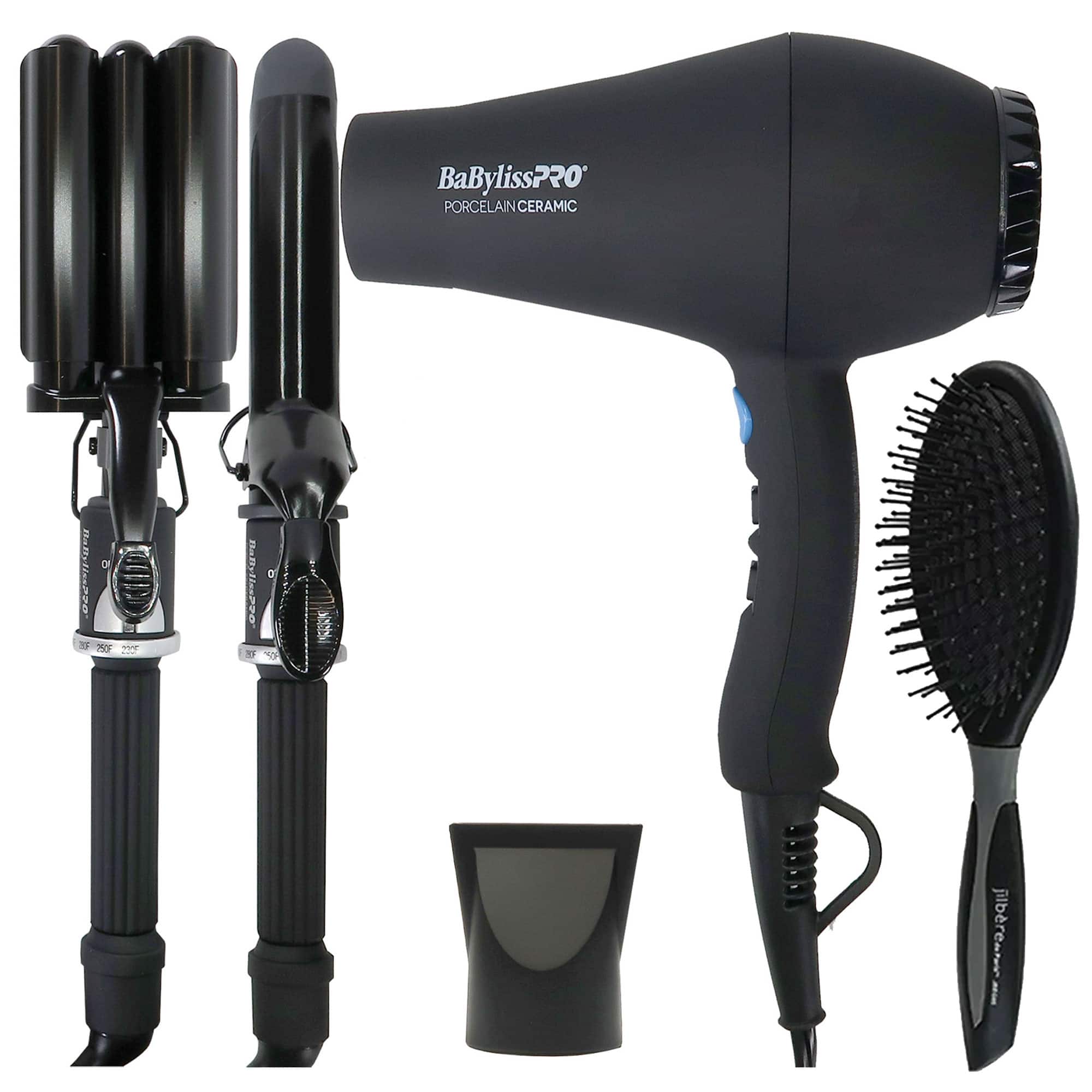 Babyliss - Pro LIMITED EDITION Porcelain Ceramic Styling Set #BPPP7-24 with Brush - Black
