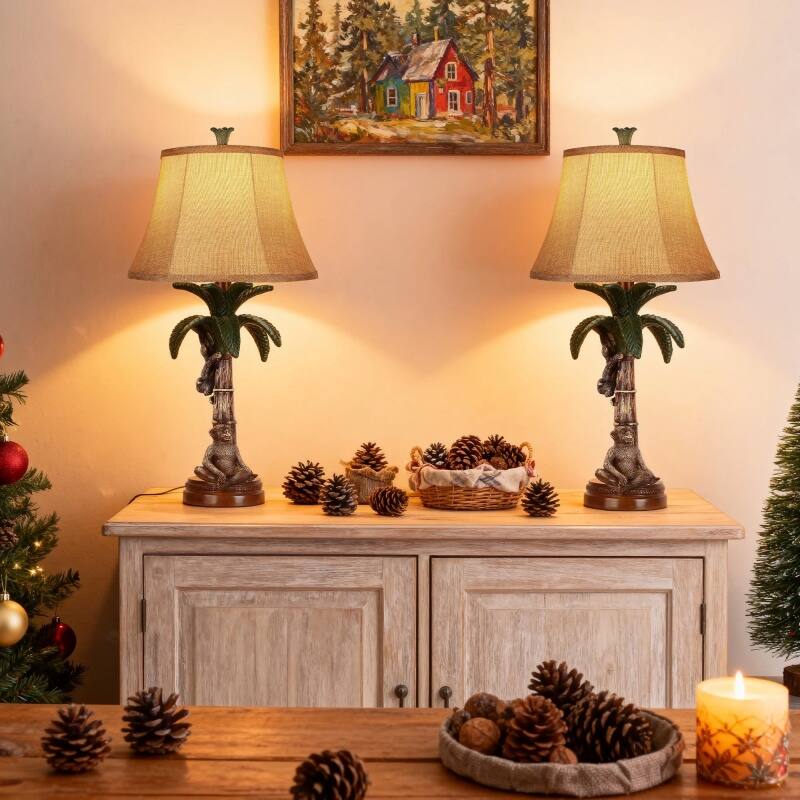Alt View 3. partphoner - Set of 2 Tropical Monkey Palm Tree Resin Table Lamps.