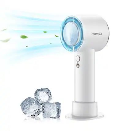 Front. Momax - Portable Handheld Fan, Speed(1-100) Adjustable Mini Fan, Battery Rechargeable Personal Fan, Digital Display - White.