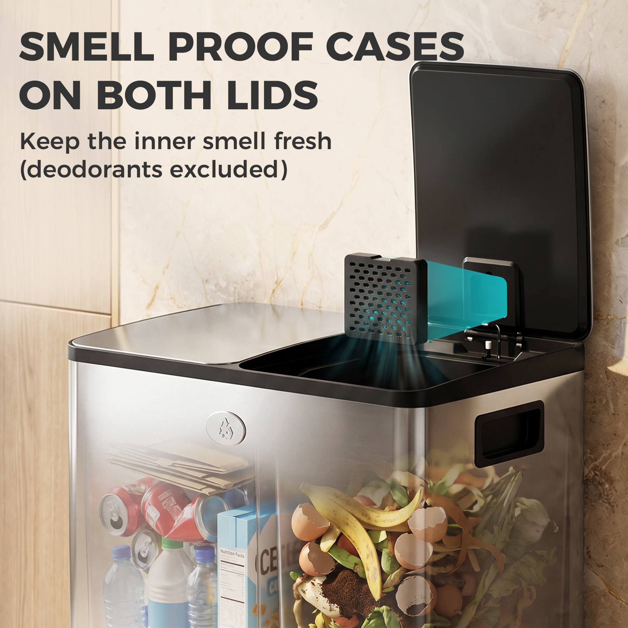 SMELL PROOF CASES ON BOTH LIDS  
Keep the inner smell fresh (deodorants excluded)