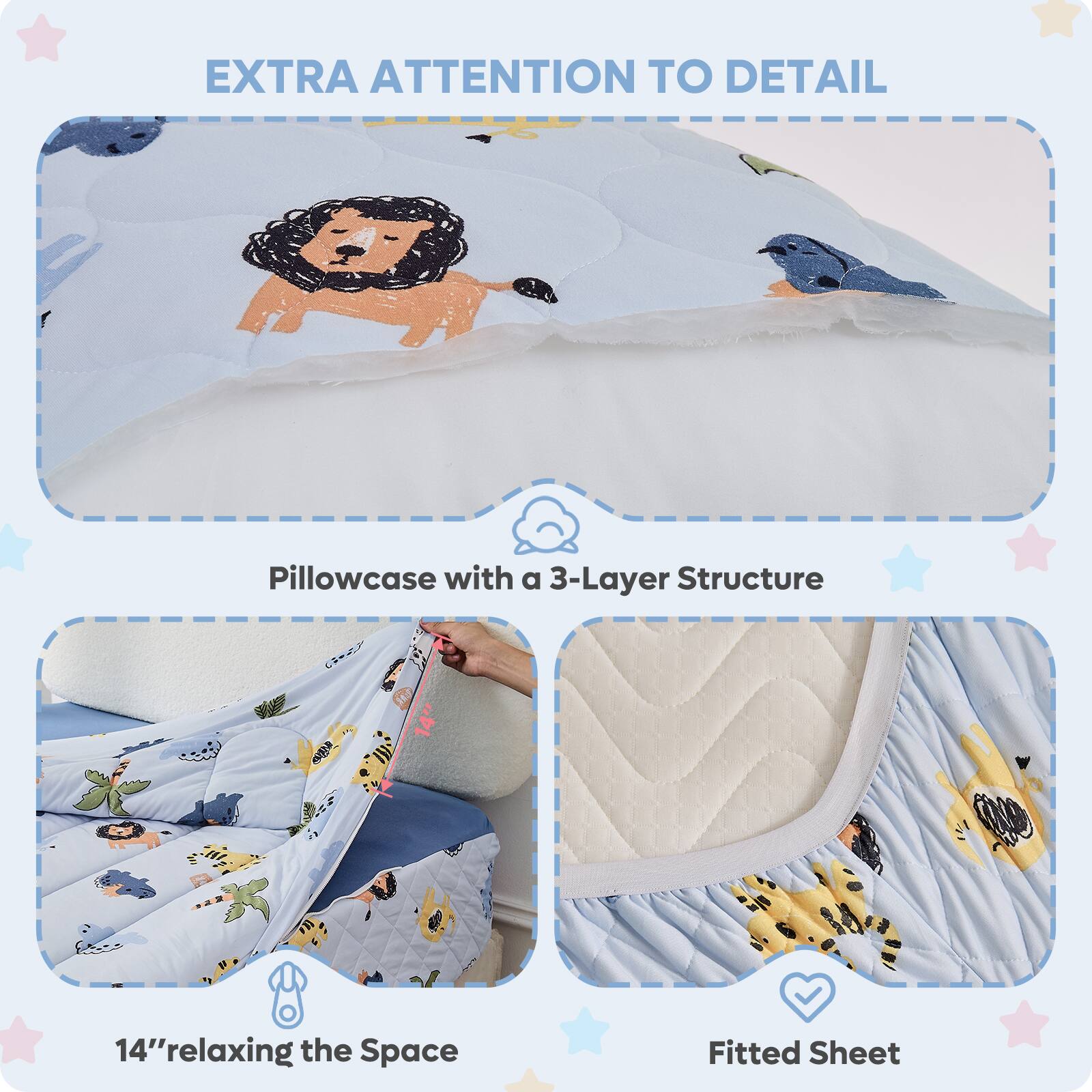 EXTRA ATTENTION TO DETAIL

Pillowcase with a 3-Layer Structure

14" relaxing the Space

Fitted Sheet