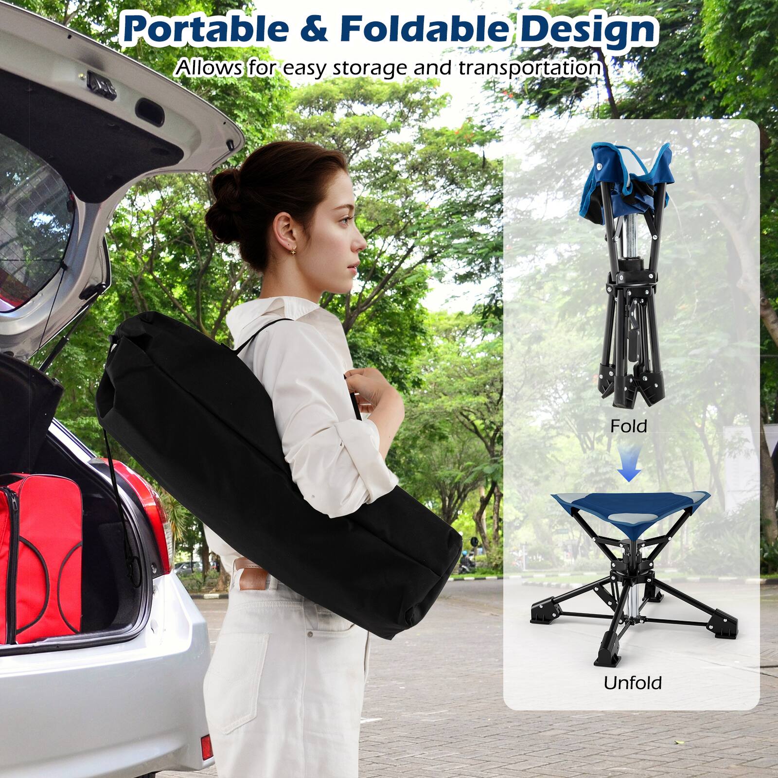 Portable & Foldable Design  
Allows for easy storage and transportation  

Fold  
Unfold