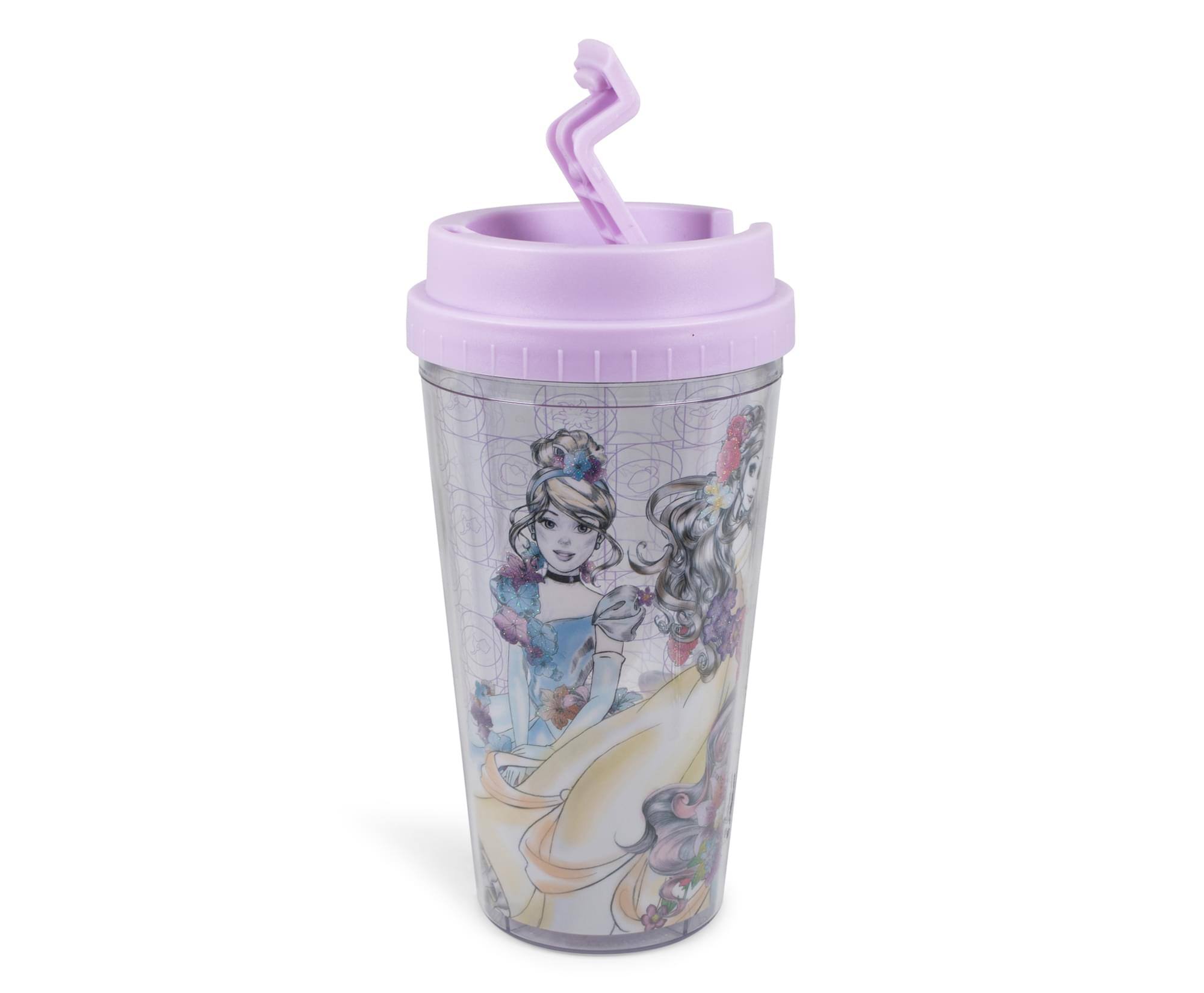Alt View 1. Silver Buffalo - Disney Princesses Double-Walled Plastic Tumbler With Lid | Holds 16 Ounces - Purple.