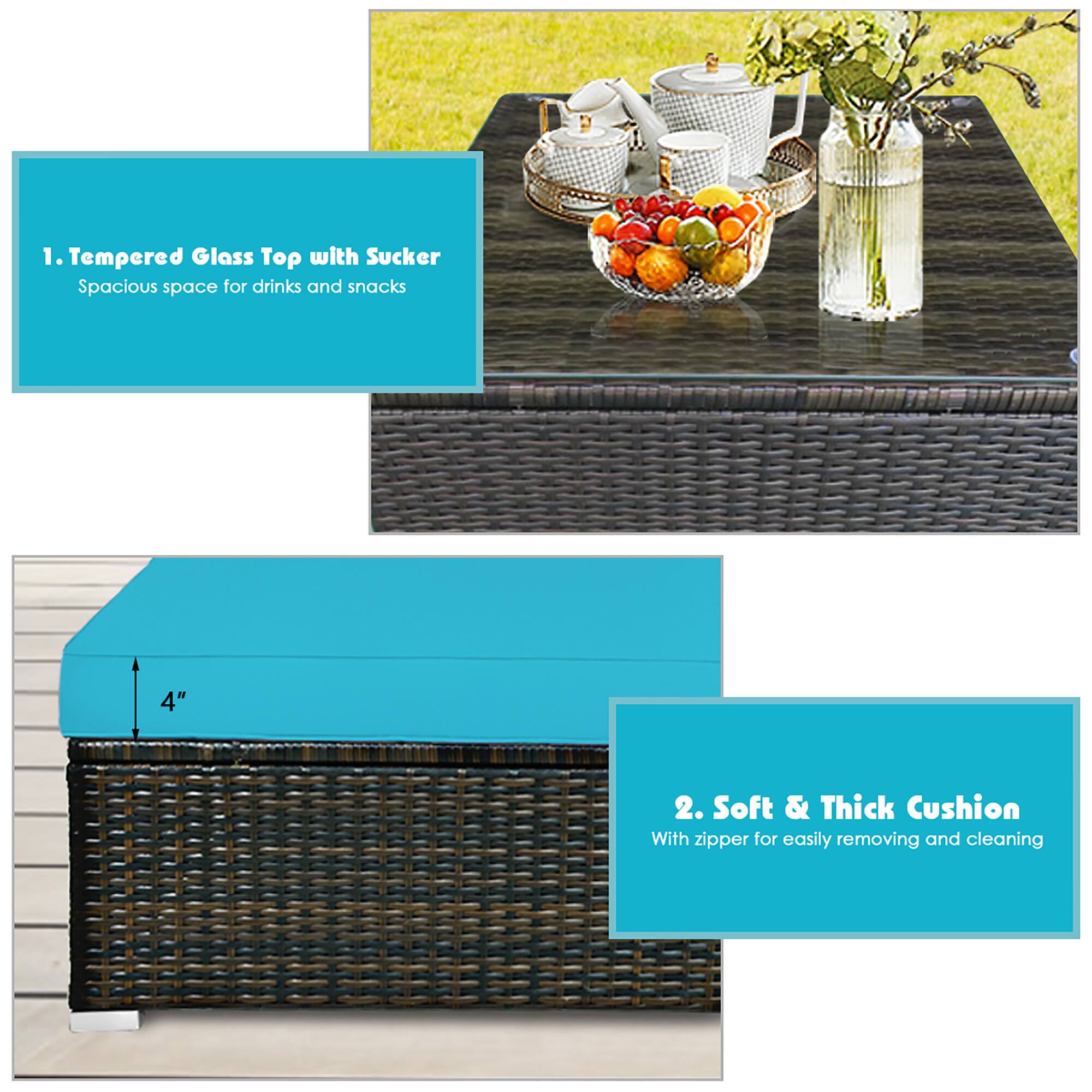 1. Tempered Glass Top with Sucker  
   Spacious space for drinks and snacks  

2. Soft & Thick Cushion  
   With zipper for easily removing and cleaning