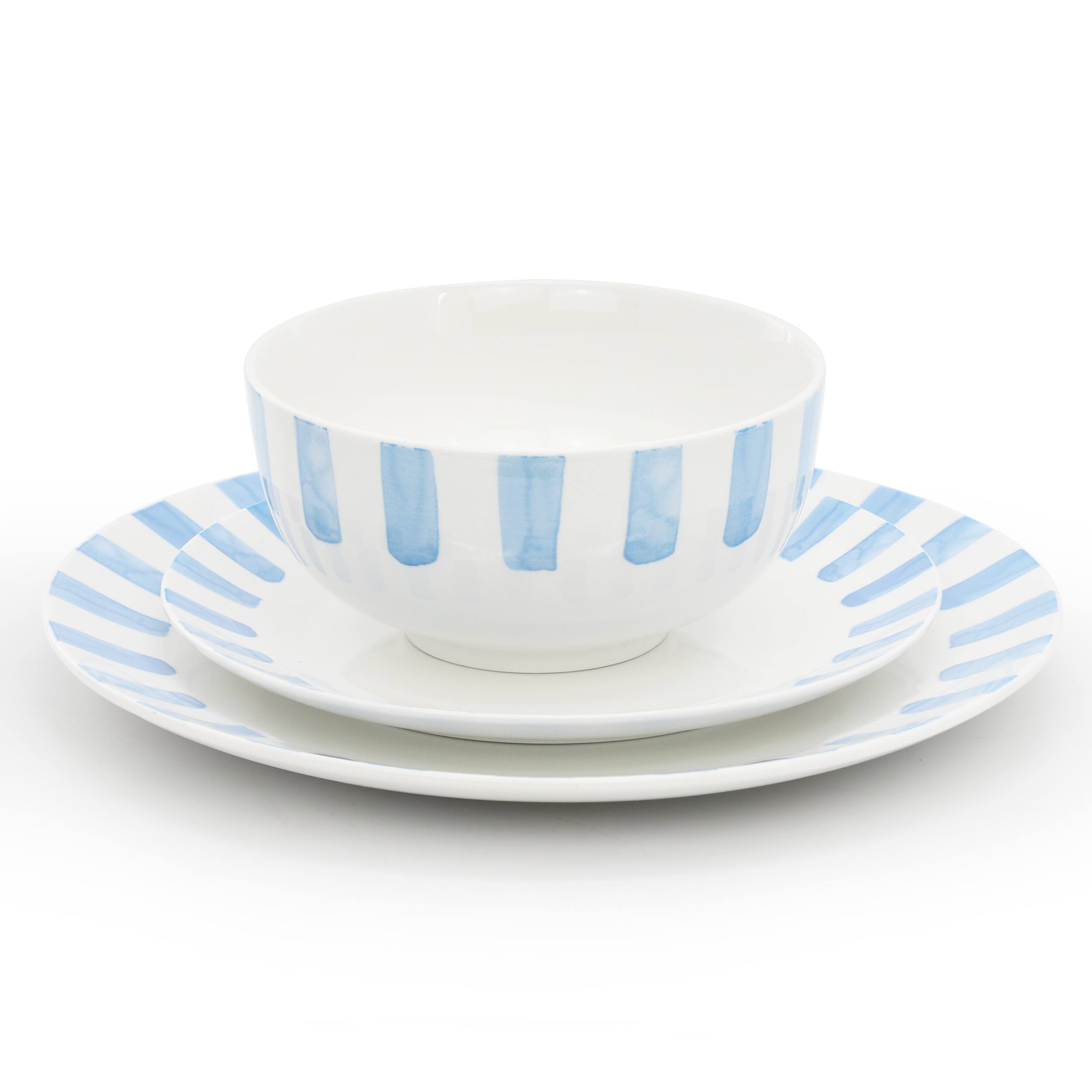 Alt View 1. Gibson - Gibson Home Pacific Waves 12 Piece Round Ceramic Dinnerware Set in Blue - Blue.