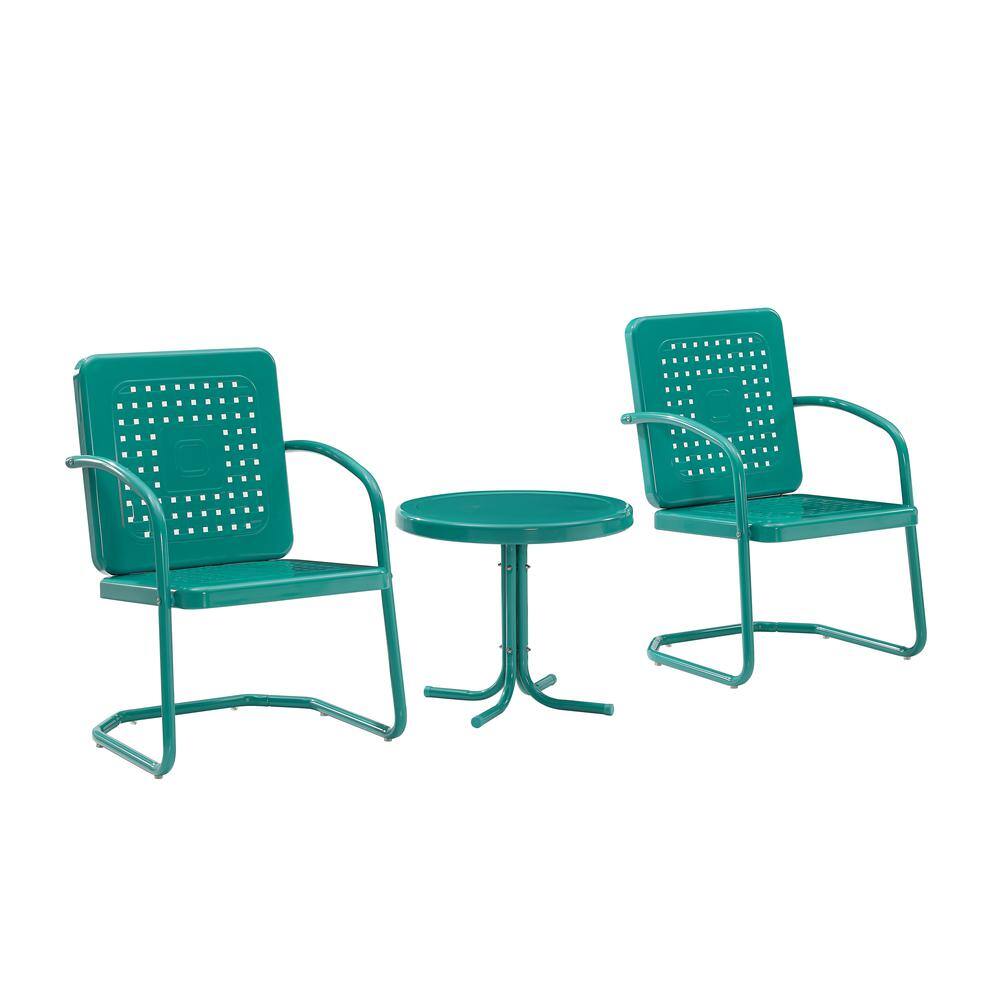 Alt View 4. Crosley Furniture - Bates 3Pc Retro Outdoor Chair Set - Side Table & 2 Armchairs - Turquoise Gloss.