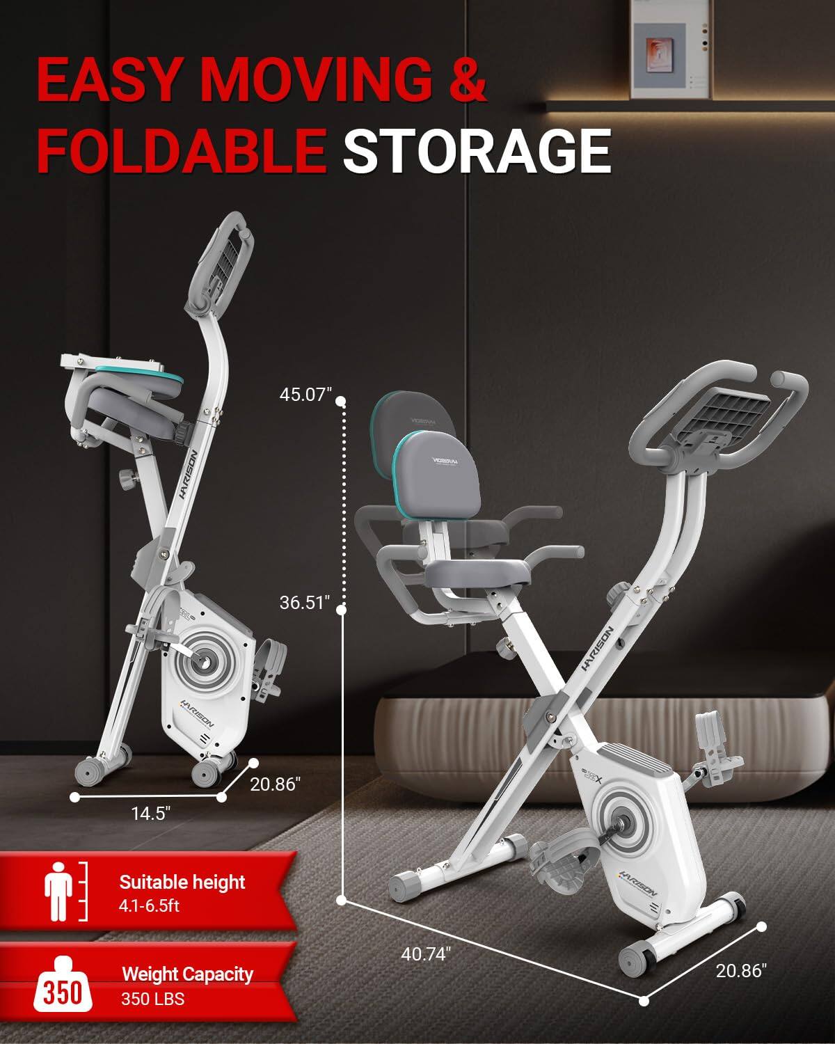 EASY MOVING & FOLDABLE STORAGE

Suitable height: 4.1-6.5ft

Weight Capacity: 350 LBS

Dimensions:
- 45.07" (height)
- 36.51" (height when folded)
- 14.5" (width)
- 20.86" (depth)
- 40.74" (folded width)
- 20.86" (folded depth)