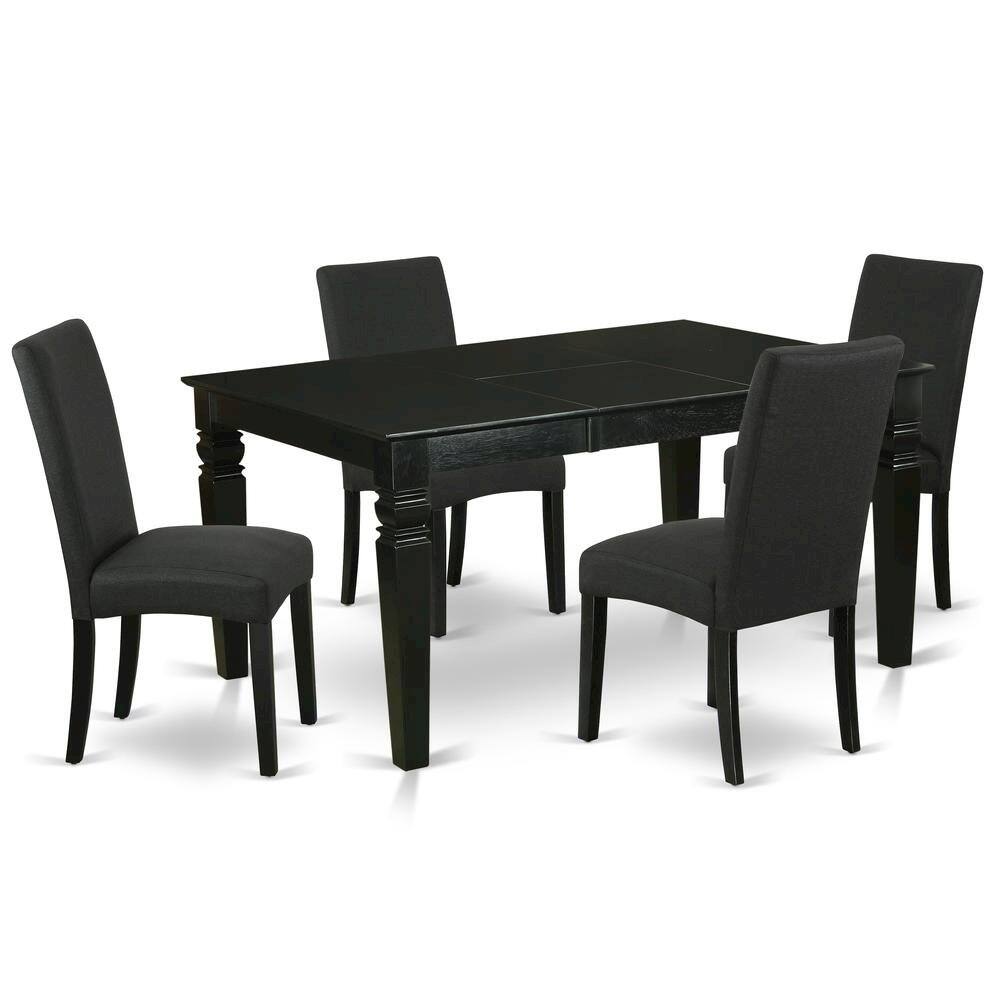 Angle. FurniFact - Elegant Black Dining Room Table Set – Kitchen Table and Chairs for 4 - Brown.