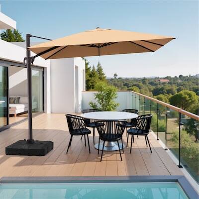 Alt View 5. Crestlive Products - Crestlive Products 9x11ft Aluminum Crank Cantilever Patio Umbrella with Base - Brown.