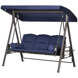 Resenkos - 3-Seat Swing Set, Dark Blue Canopy, Garden, Poolside, Comfortable Cushions & Pillows, Dark Blue