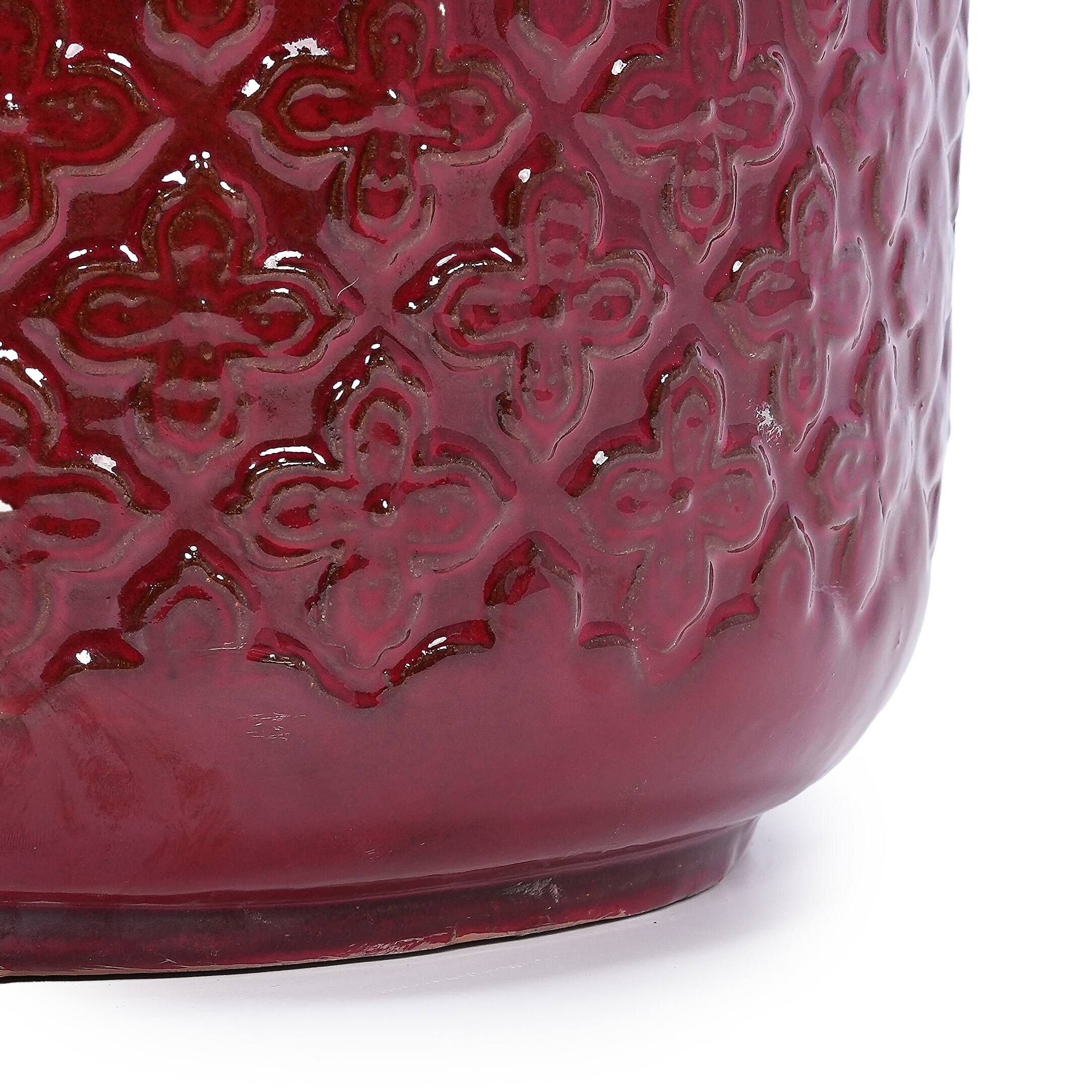Alt View 7. Loheer - Loheer Ceramic Planter Set, Handmade Burgundy Indoor Plant Pots, Diamond Pattern, Breathable Clay, 15 12 9 Inch.