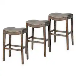 Maven Lane - Adrien Backless Saddle Kitchen Bar Stool, Walnut Finish, Set of 3 - Grey Wire Brush