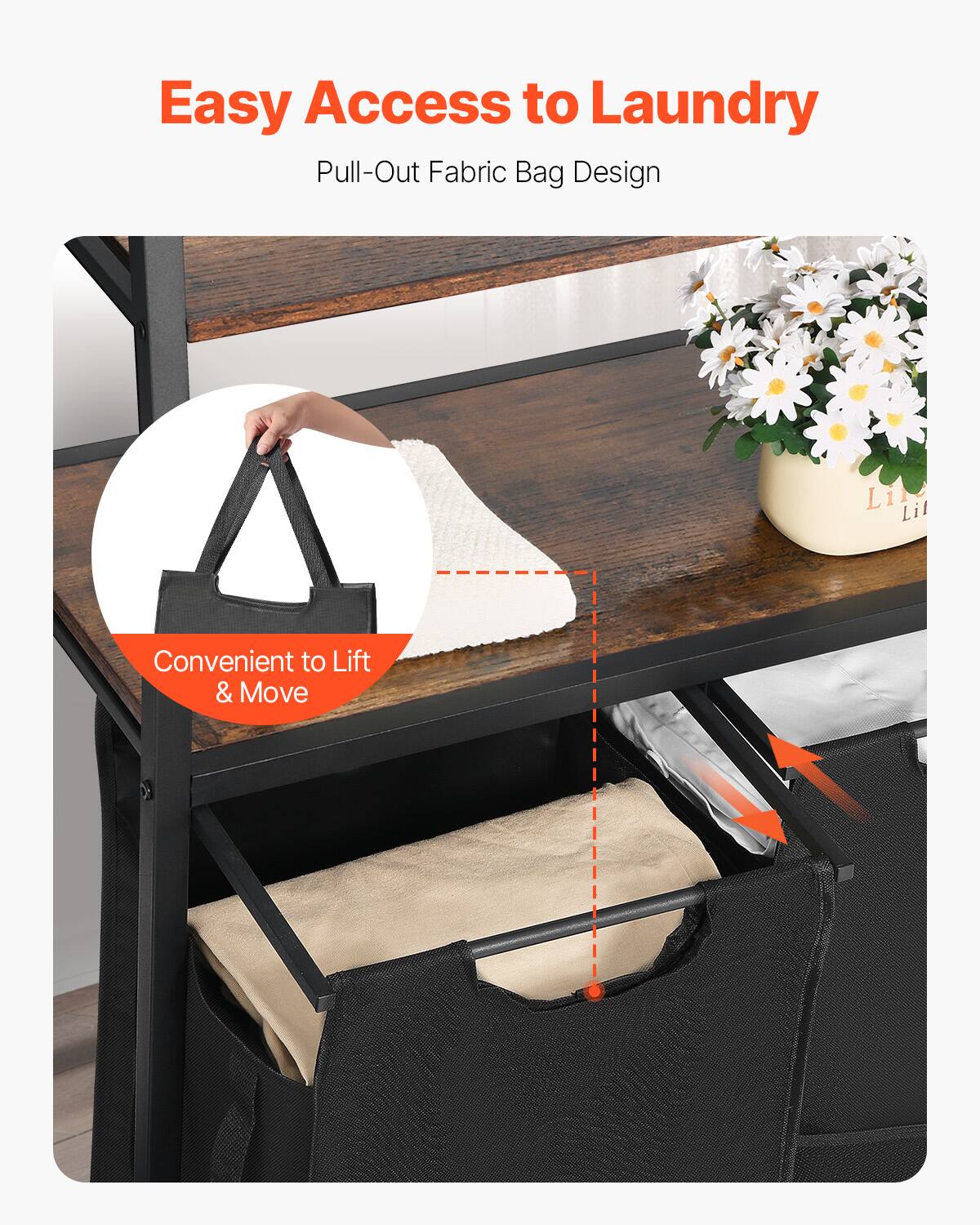 Easy Access to Laundry  
Pull-Out Fabric Bag Design  
Convenient to Lift & Move
