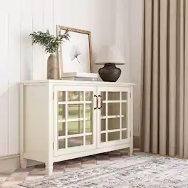 Simpli Home - Connaught Solid Wood 46 inch Wide Traditional Low Storage Cabinet - Antique White