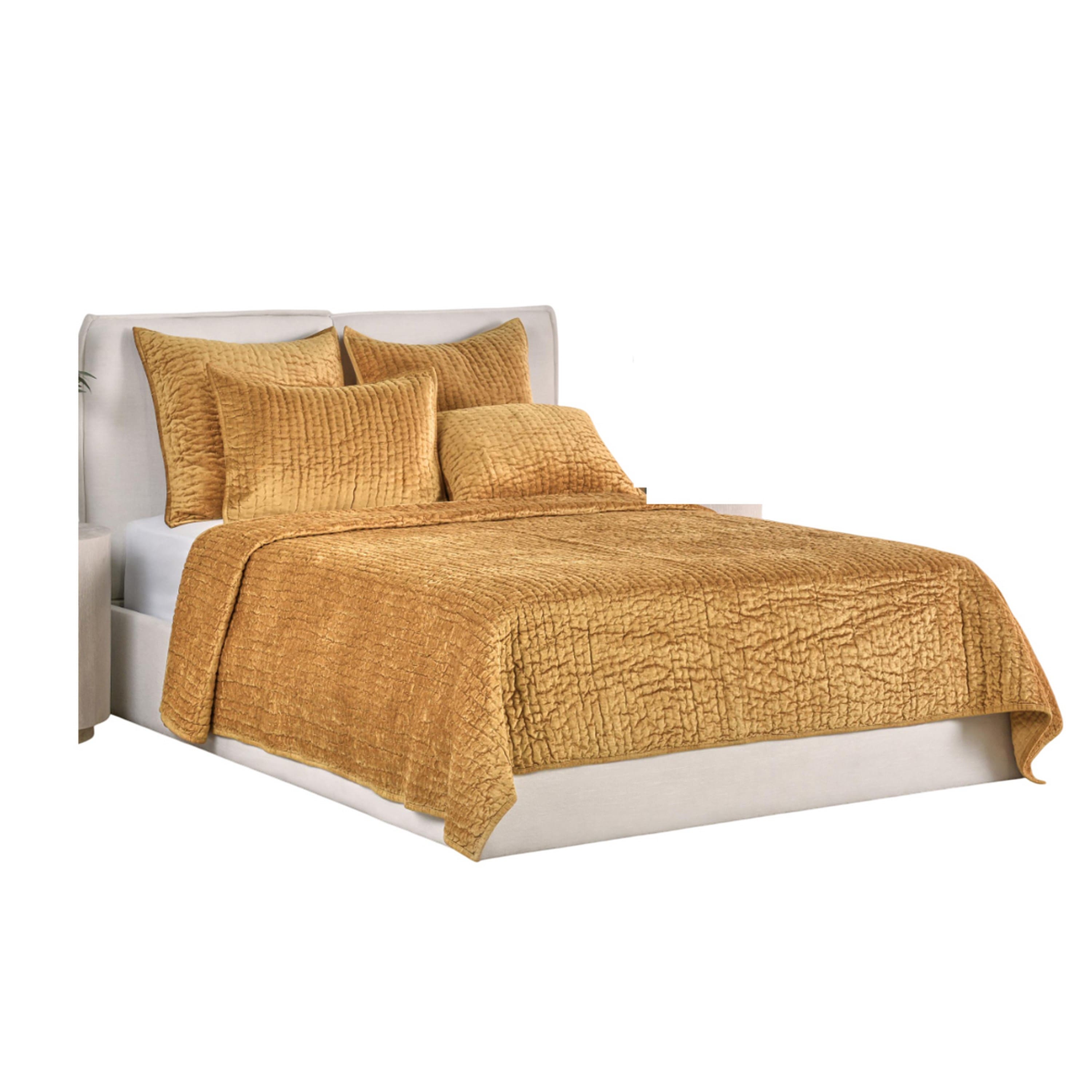 Manhattan Lane - Romie King Kantha Quilt, Hand-Stitched Honey Rayon Velvet, Cotton - Honey Gold price history on PriceWatchPro