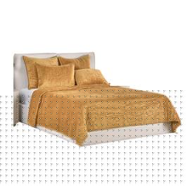 Manhattan Lane - Romie King Kantha Quilt, Hand-Stitched Honey Rayon Velvet, Cotton - Honey Gold