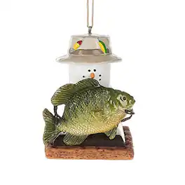 Ganz - S'mores Snowman Fisherman with Fish Resin Christmas Ornament 2.9 inch - White