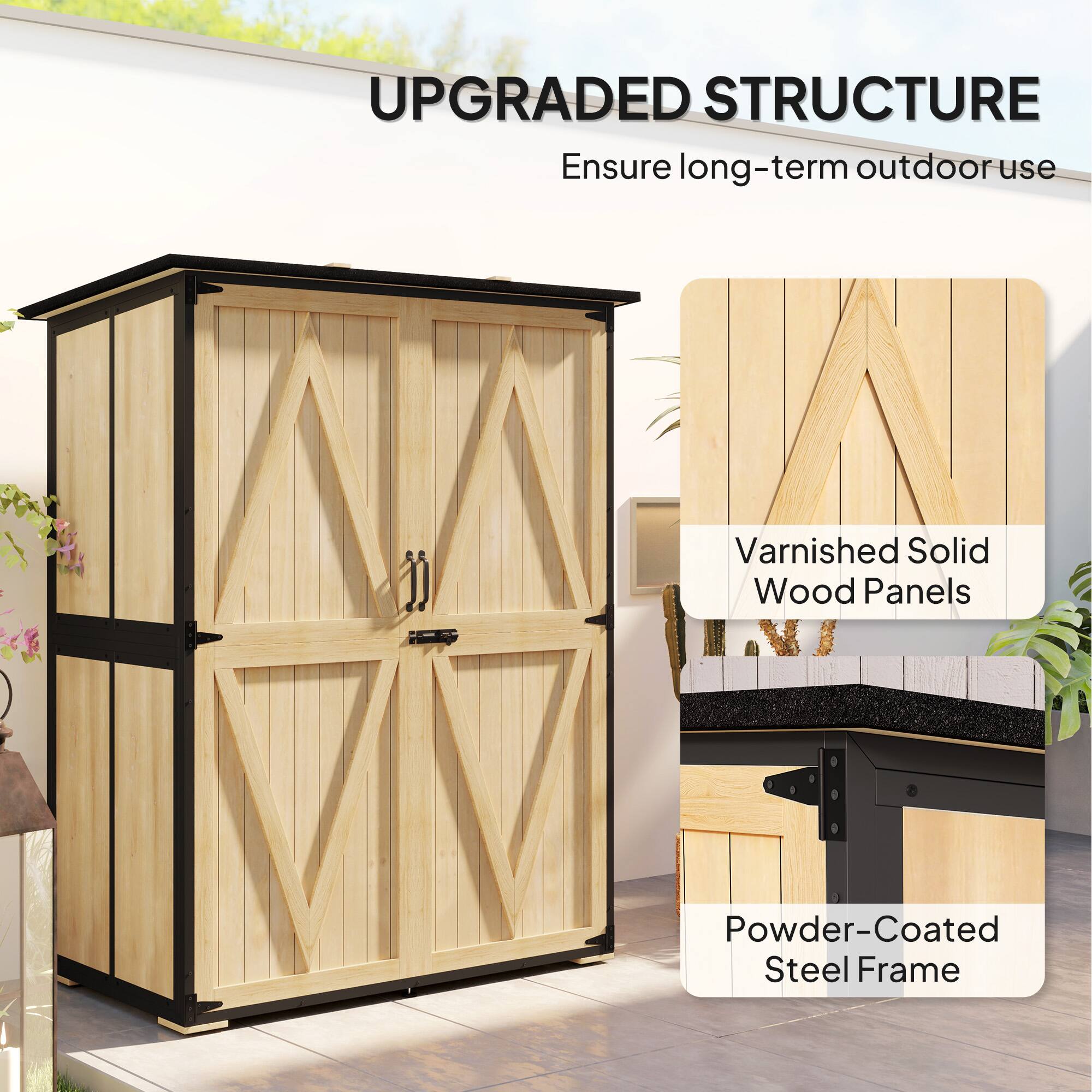 UPGRADED STRUCTURE

Ensure long-term outdoor use

Varnished Solid Wood Panels

Powder-Coated Steel Frame