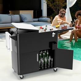 Winado - 80QT Patio Cooler, Ice Chest with Storage Cabinet, Bottle Opener Drainage for Outdoor Cooler Party, Deck, Pool, Camping - Black